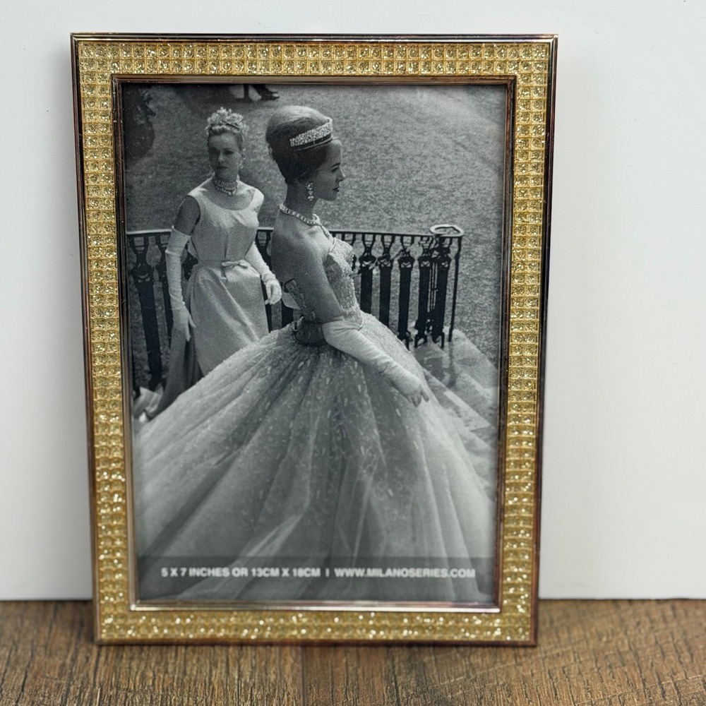 Milano Series Diamonds 5x7 Picture Frame Polished Silver Rhinestone